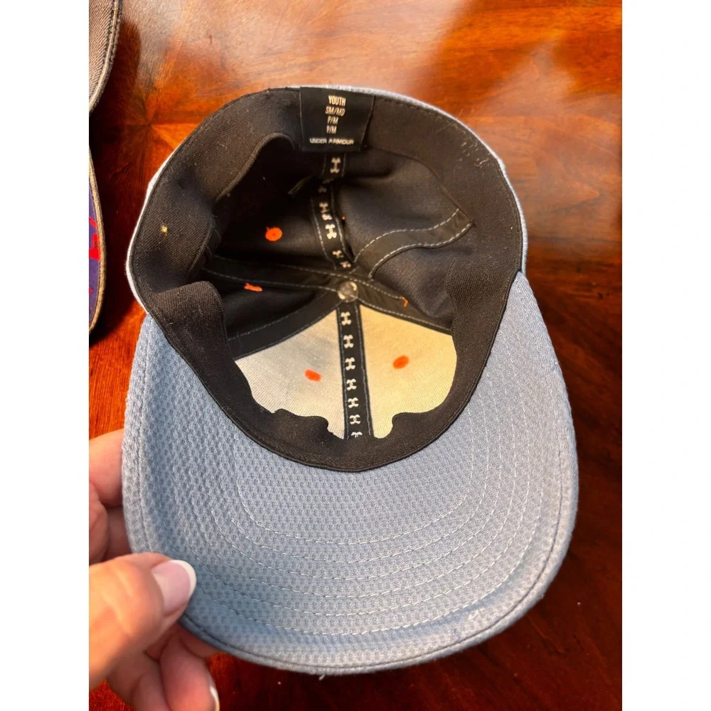 Under Armour Youth‎ Baseball Cap Hat Bundle Set of 2 Gray Orange Fitted